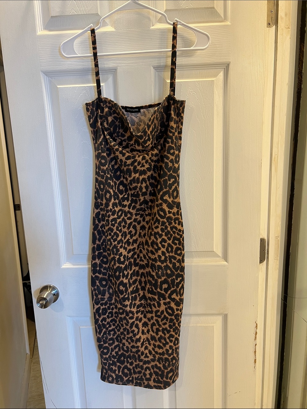 PrettyLittleThing Black and Brown Leopard Midi Slip Dress
